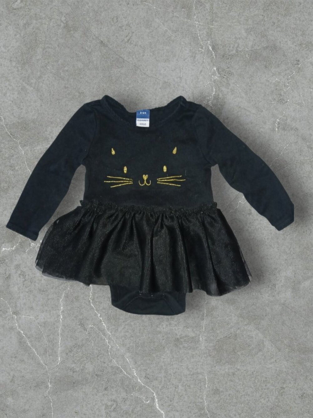 Old Navy Baby Black Cat Tutu Bodysuit Dress 3-6 Months Halloween Outfit